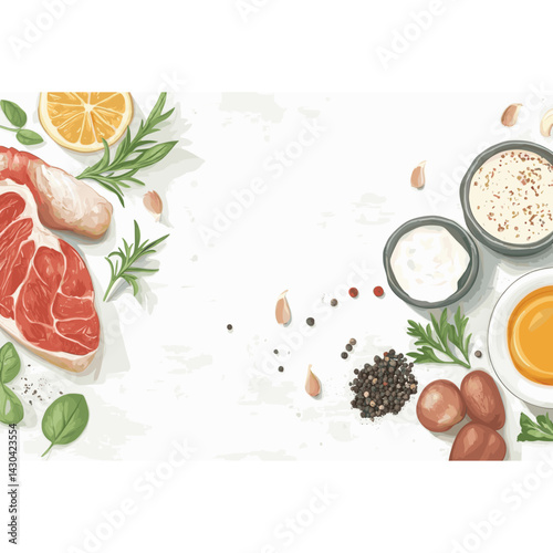 Fresh Food Ingredient line horizontal border food illustration ingredients vector