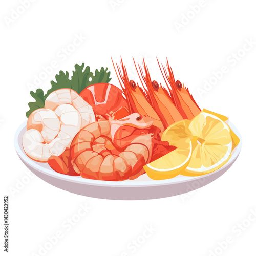 Seafood in a plate seafood illustration platter vector
