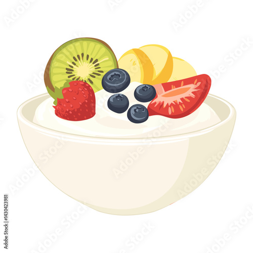 Yoghurt in a bowl with fruits blueberry yogurt ingredients vector
