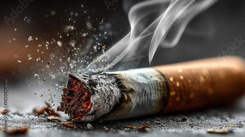 Smoking Cigar Close-up with Rising Smoke and Falling Ash