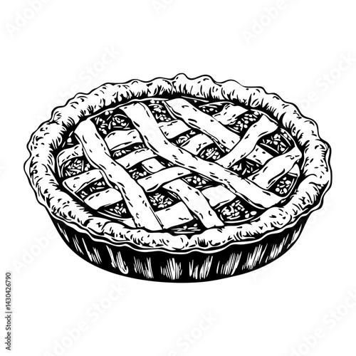 Simple hot apple pie linear art illustration dessert vector