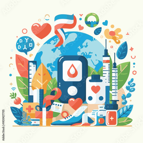 day, diabetes, world, health, awareness, concept, disease, diabetic, background, care, ribbon, medical, prevention, international, glucose, treatment, insulin, blue, symbol, support, campaign, illness