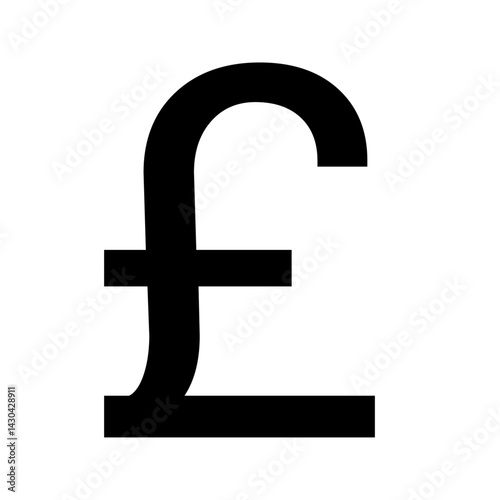 Illustration of a bold black pound sterling currency symbol on a plain white background in simple style