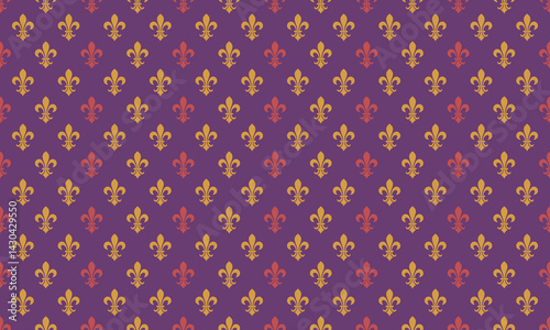Elegant fleurdelis pattern in gold and burgundy on a deep purple background.  Perfect for luxurious designs, invitations, or website backgrounds.