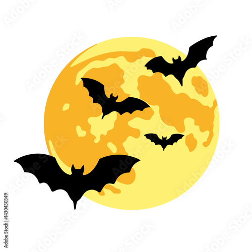 Bold full moon with bats in pop art style, spooky Halloween vibe