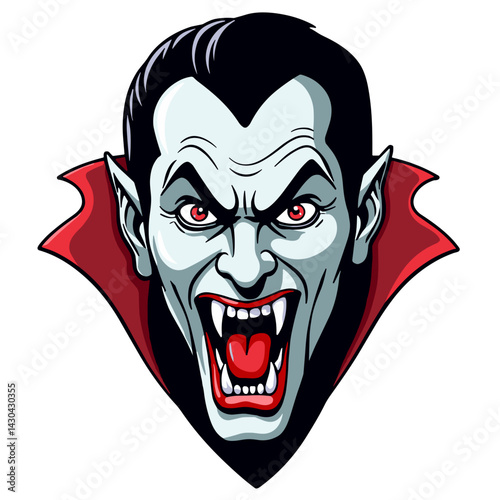 Fierce vampire showing fangs in bold pop art style, Halloween fun