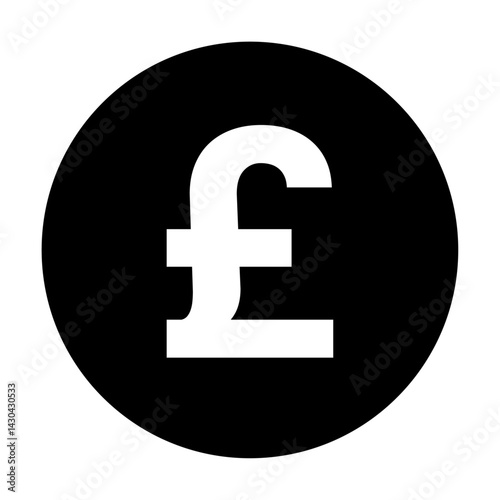 White pound sterling symbol on a black circular background representing british currency and finance icon