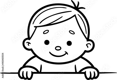 Smiling Baby Boy Line Art Illustration