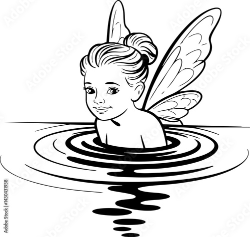Fairy in Water Vector Illustration