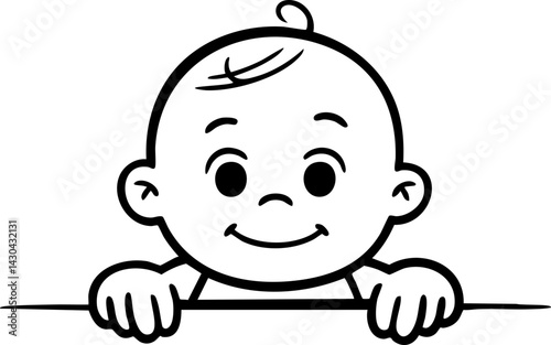 Smiling Baby Peeking Over a Border