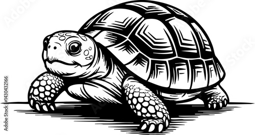 Detailed Black and White Turtle Vector Illustration