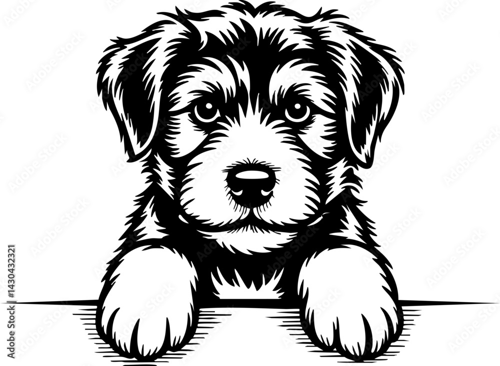 Fototapeta premium Adorable Puppy Dog Peeking Over Edge Vector Illustration