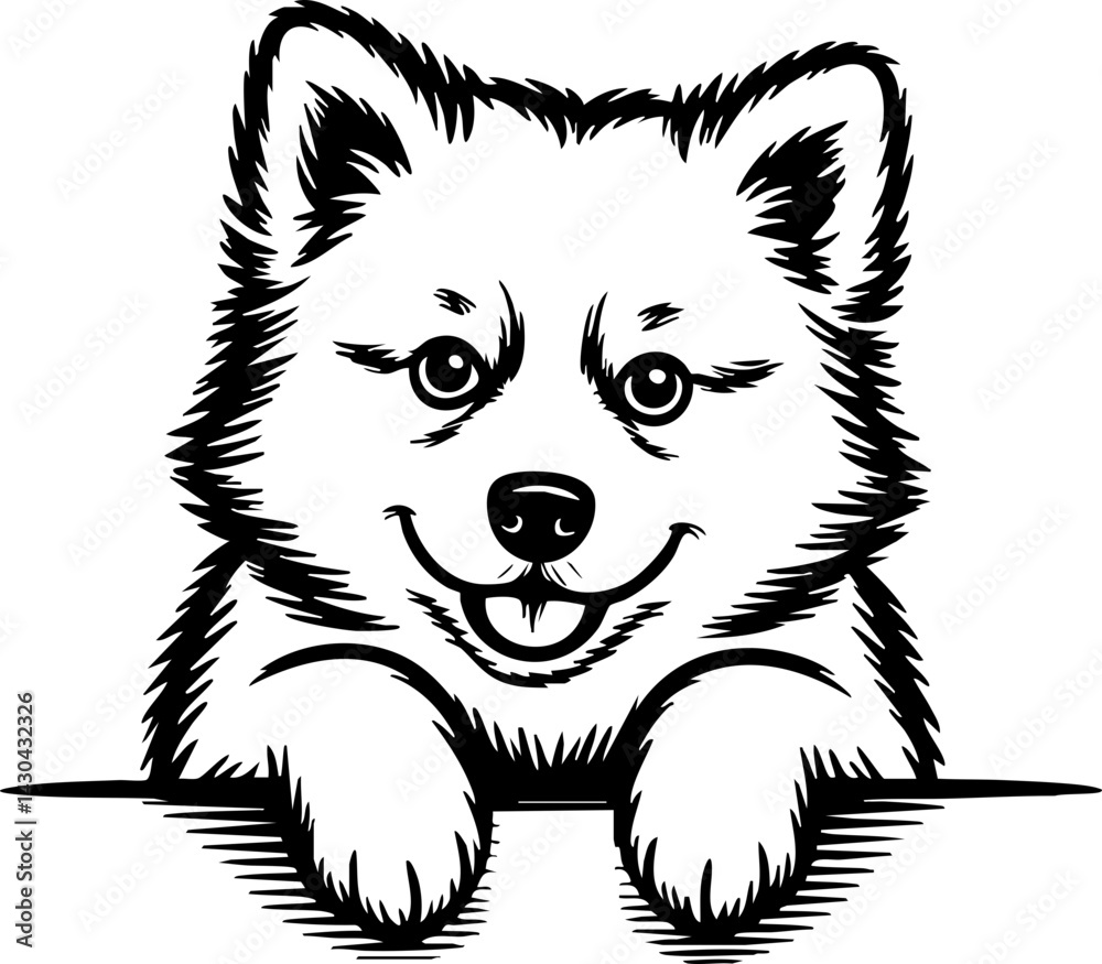 Happy Puppy Dog Peeking Over Edge - Vector Illustration Happy Puppy Dog Peeking Over Edge - Vector Illustration