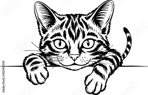 Curious Cat Peeking Over a Blank Surface