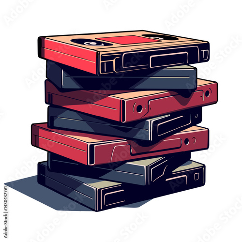 Stylish horror VHS tape stack, pop art design for Halloween vibes
