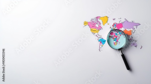 A magnifying glass focusing on a world mapâ€™s specific region, indicating precision and targeting