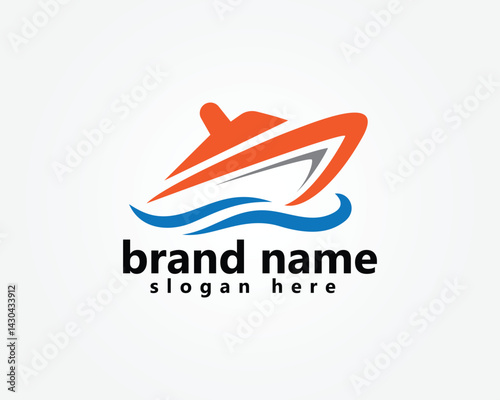 shipping logo boat and waves,logo design template
