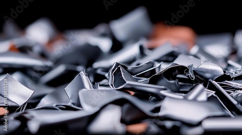 Shredded metal pile, abstract and shiny. Waste material. Debris of steel, aluminium