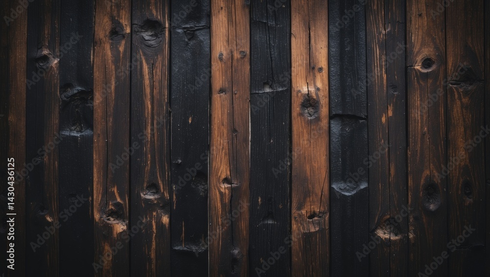 Obraz premium Weathered wooden fence with stained paint and rough texture