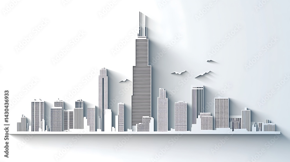 Fototapeta premium Minimalistic architectural cityscape design with long shadows aesthetic