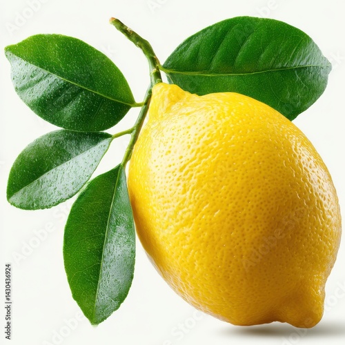 Fresh lemon with leaves on a stem