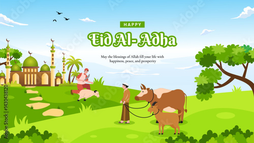 Flat background for islamic eid al adha celebration