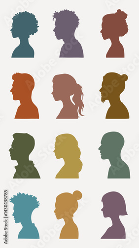Colorful diverse silhouette profiles isolated element vector