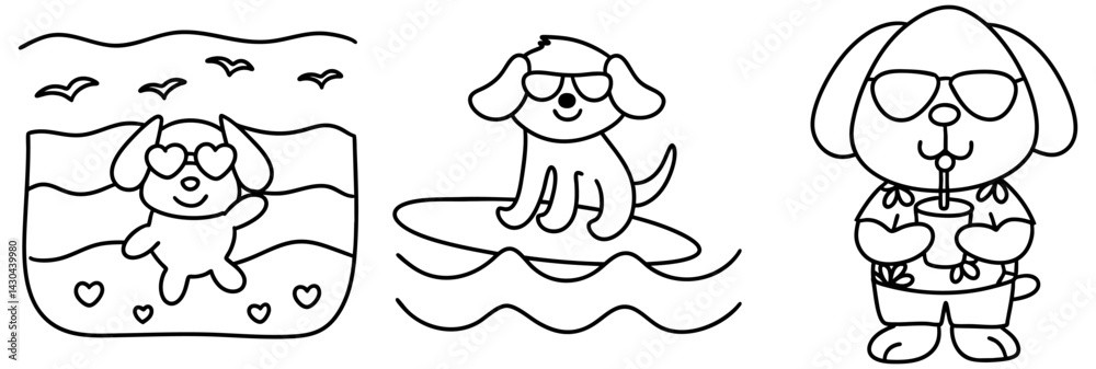 cheerful dog wearing sunglasses enjoys sunny day on beach, playing in waves and having fun cheerful dog wearing sunglasses enjoys sunny day on beach, playing in waves and having fun