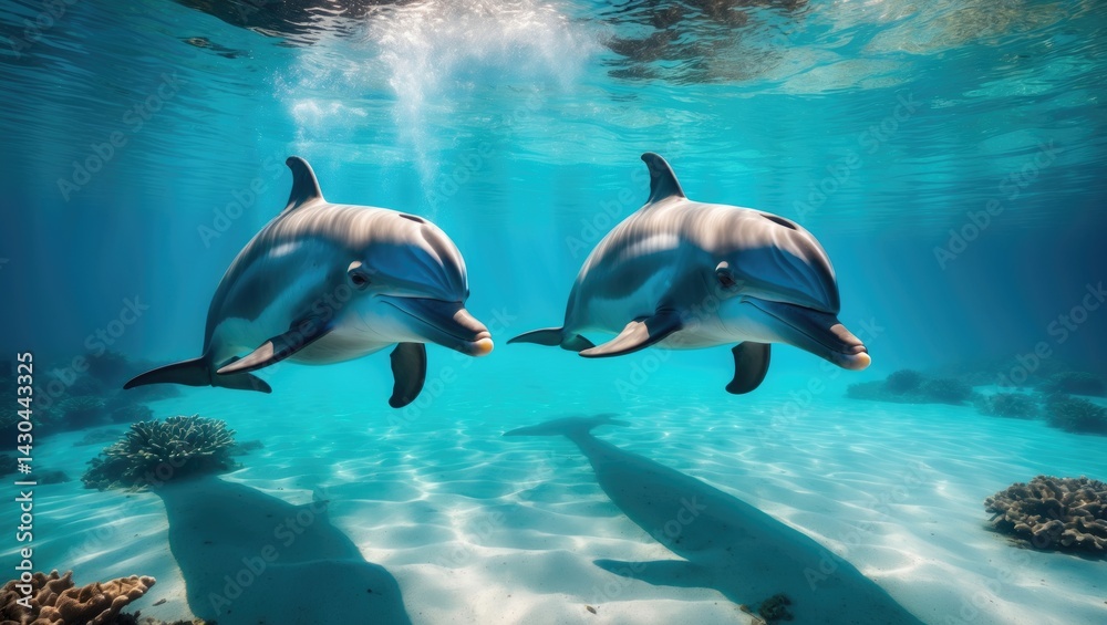 Fototapeta premium Tursiops dolphin exploring the blue island waters of Rangiroa in French Polynesia