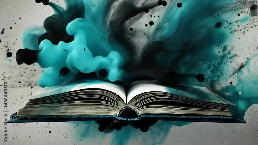 Explosive Imagination: A Book Unleashes a Teal and Black Inkstorm