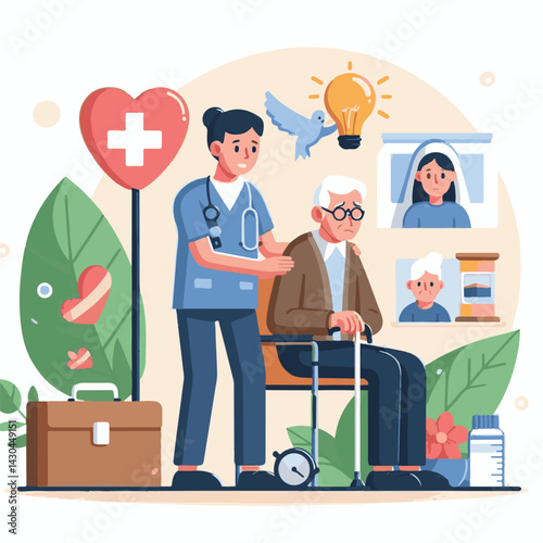 old, help, day, elderly, world, awareness, care, health, people, love, vector, illustration, poster, national, support, campaign, month, elder, global, abuse, banner, senior, international, background