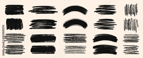 Brush chalk crayon charcoal pastel hand drawn vector strokes, paint stains, artistic textured backgrounds, text frames boxes set, collection. Grungy rectangles, uneven shapes, rough edges and texture.