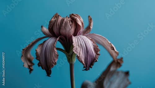 Close-up of a wilting flower against a blue background photo