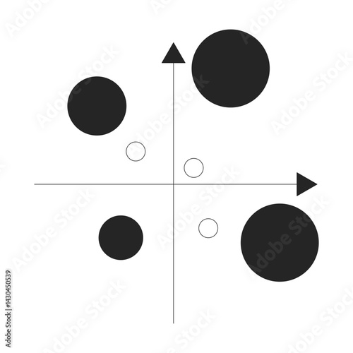 Bubble chart with axis 2D line object. Scattered plot infographic. Business metrics. Analytics graph. Data visualization isolated clipart vector ink outline item. Monochrome spot illustration