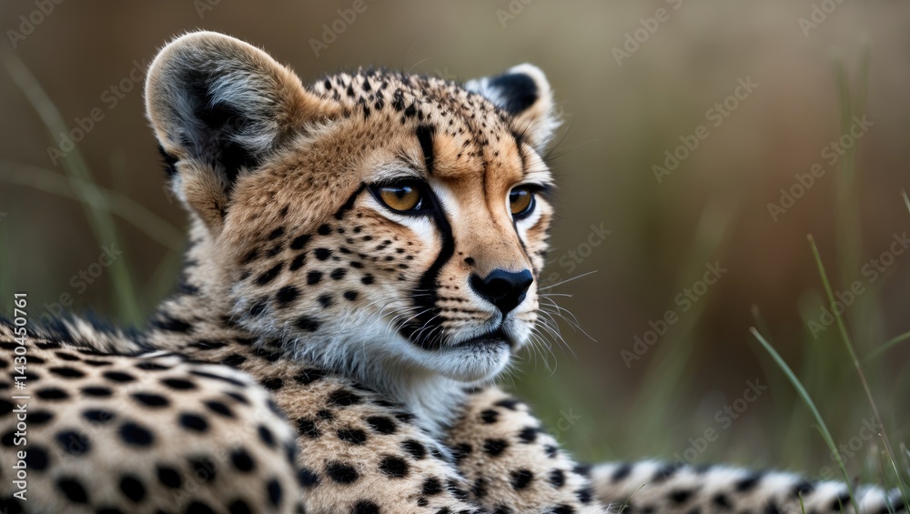 African cheetah cub taking a break post-feeding in nature African cheetah cub taking a break post-feeding in nature