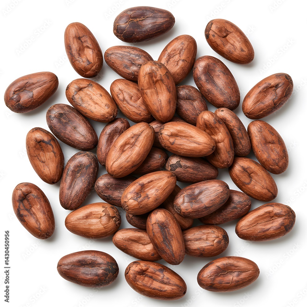 Pile of cacao beans on white Pile of cacao beans on white