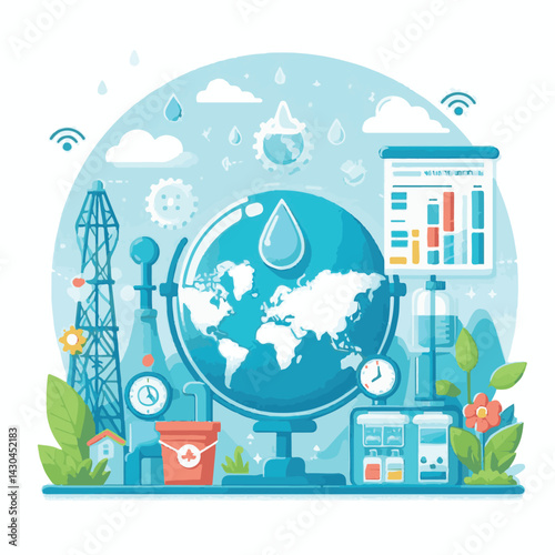 monitoring, world, day, water, background, awareness, banner, save, clean, nature, health, earth, global, september, design, natural, blue, care, environment, protection, drop, globe, liquid, event, i