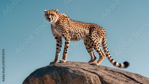 African wildlife: Cheetah (Acinonyx jubatus) perched on a rock in the south