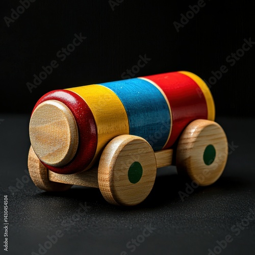 Colorful wooden toy truck with circular body, perfect for playful learning in children.