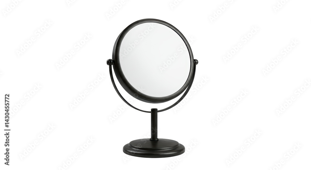 Isolated Sleek Black Vanity Mirror on Stand