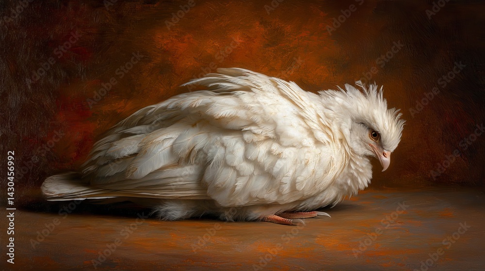 Fototapeta premium Elegant White Bird Displaying Soft Feathers on Rich Background
