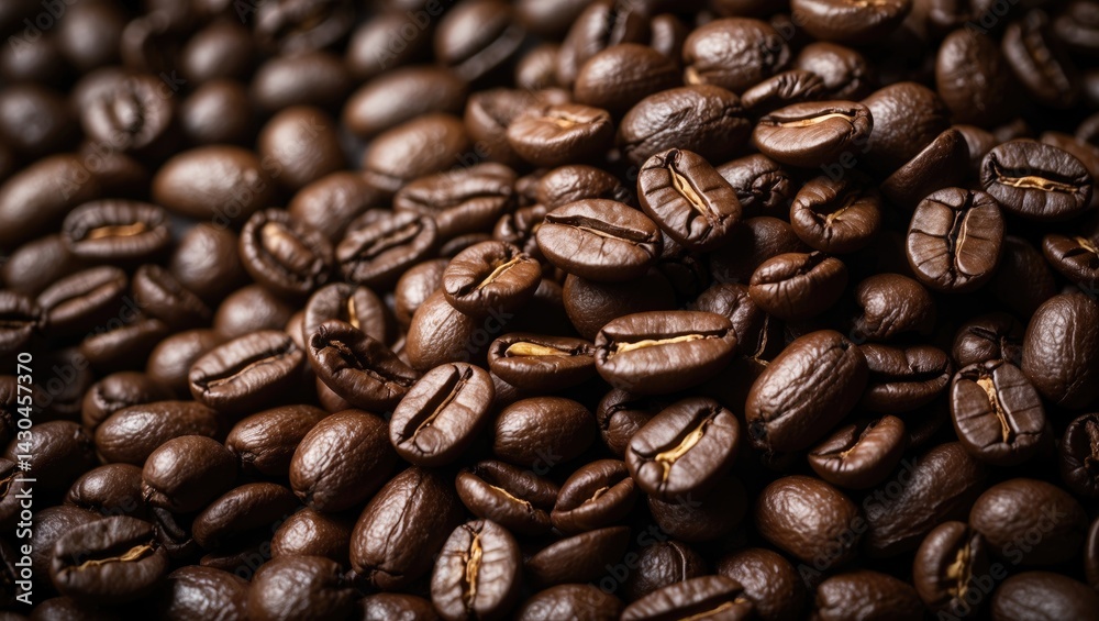 Fototapeta premium Close-up of fresh roasted coffee beans highlighting aroma and texture for food and cafe backgrounds
