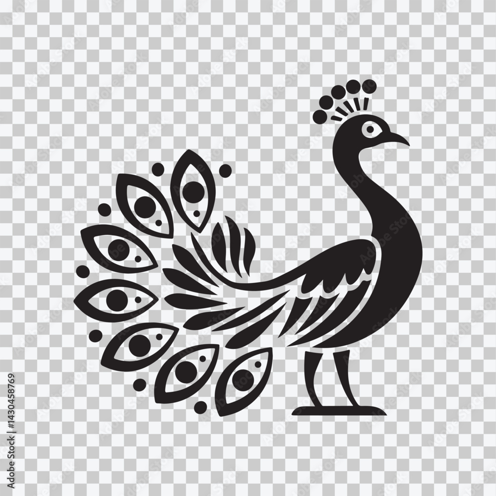 Fototapeta premium Elegant Peacock Tattoo Style – Black and White Clipart