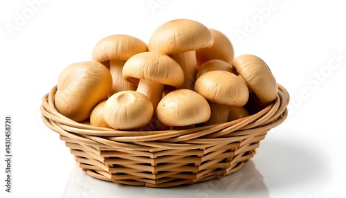 fresh mushroom champignons in a basket isolated on white background