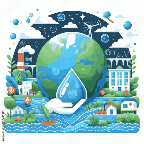 monitoring, world, day, water, background, awareness, banner, save, clean, nature, health, earth, global, september, design, natural, blue, care, environment, protection, drop, globe, liquid, event, i