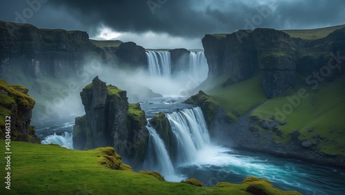 Clifftop vantage point overlooking waterfalls