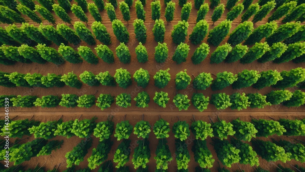 Fototapeta premium Aerial view of organic carrot crops in cultivated farmland from drone perspective