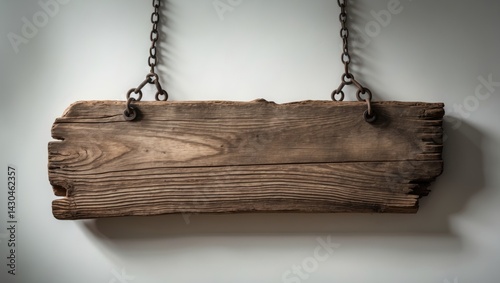 Retro wooden signplate with chains, isolated on white photo