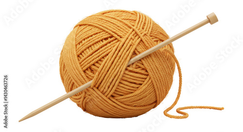 Isolated Yellow Yarn Ball with Knitting Needle