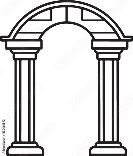 ornamental arch with columns line art, black outline, vector and illustration, coloring book page line art drawing